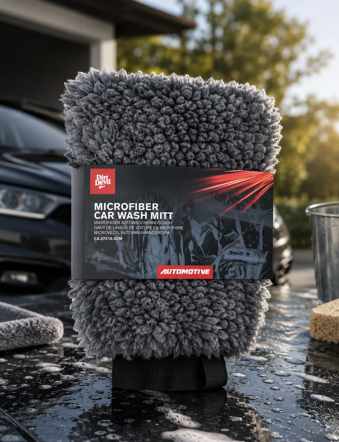 Dirt Devil - Carwash Handschoen - Washandschoen - Microvezel - Auto - Grijs - 270x185 mm  - 2+1  Gratis